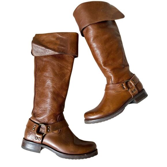 Frye Over The Knee Western Leather Boots size 8 B Brown - Picture 1 of 13